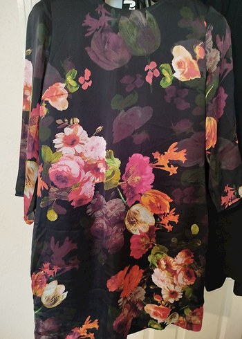 Mor Çiçek Desenli Midi Kimono - Görsel 2