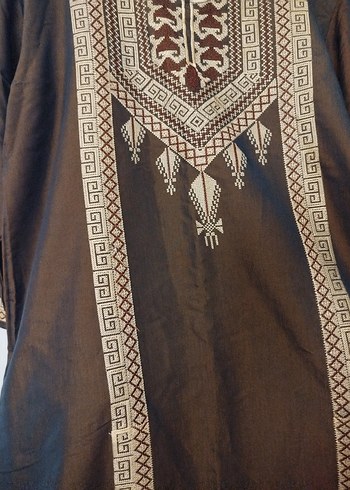 Bohem İşlemeli Kahverengi Uzun Elbise - Görsel 3