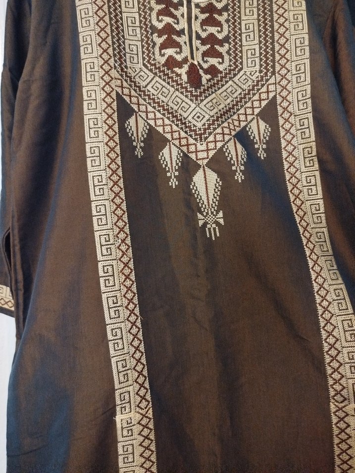 Bohem İşlemeli Kahverengi Uzun Elbise - Görsel 3