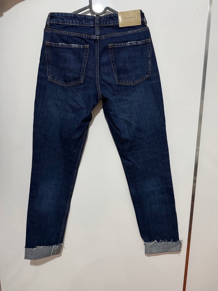 Nakışlı Düğmeli Lacivert Kadın Denim Pantolon - Görsel 2