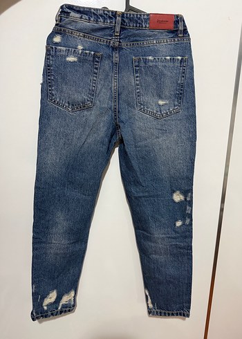 Düğmeli Mavi Kadın Denim Jean - Görsel 2