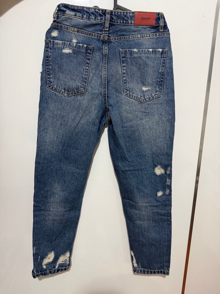 Düğmeli Mavi Kadın Denim Jean - Görsel 2