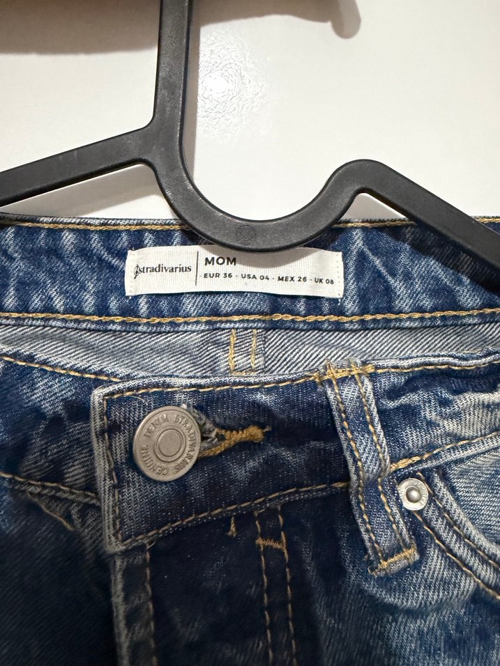 Düğmeli Mavi Kadın Denim Jean - Görsel 3