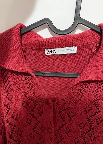 Kırmızı V Yaka Örgü Kadın Hırka - Görsel 3
