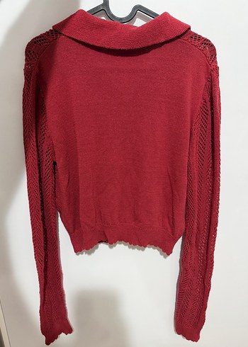 Kırmızı V Yaka Örgü Kadın Hırka - Görsel 2