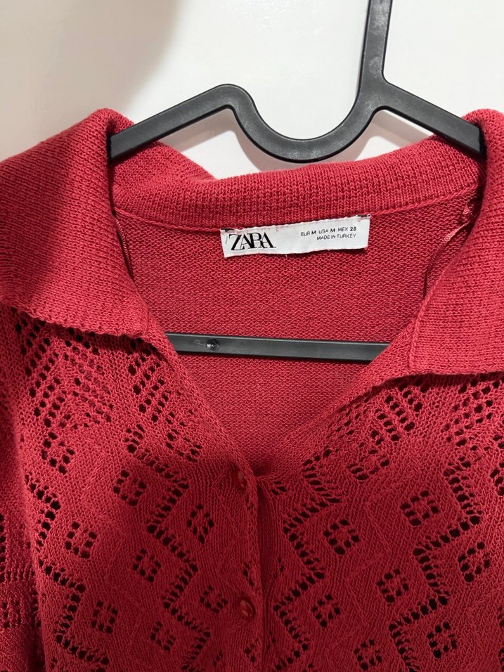 Kırmızı V Yaka Örgü Kadın Hırka - Görsel 3