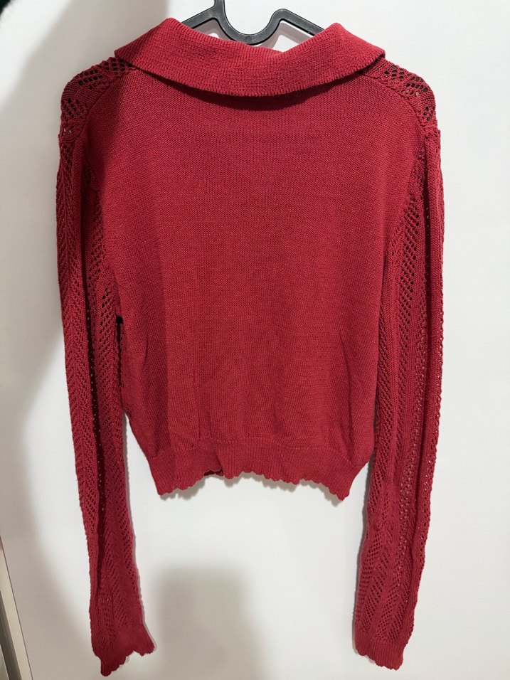 Kırmızı V Yaka Örgü Kadın Hırka - Görsel 2