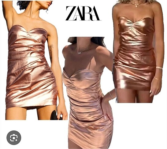 Zara Straplez Mini Bronz Elbise