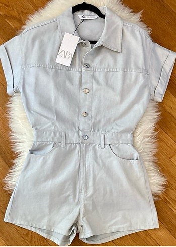 Zara Kısa Kollu Denim Şort Tulum