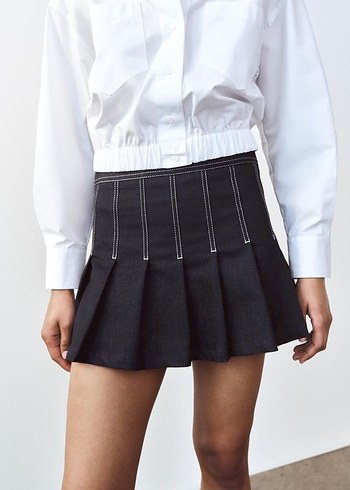 Zara Y2K Denim Pilili Mini Etek