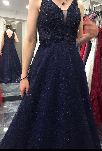 Parıltılı lacivert renk uzun nişan elbisesi - Görsel 2