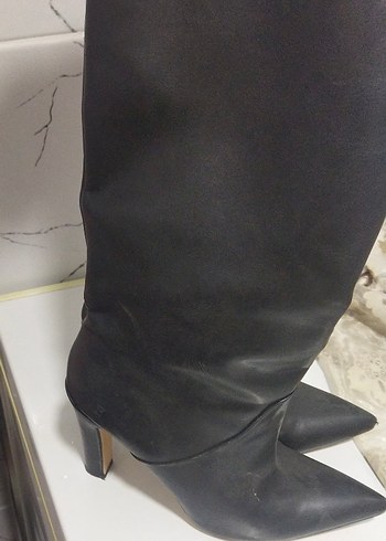 Zara Kadın Siyah Deri Dizüstü Stiletto Bot