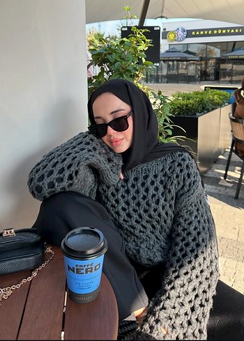 Gri Örgü File Kadın Kazak