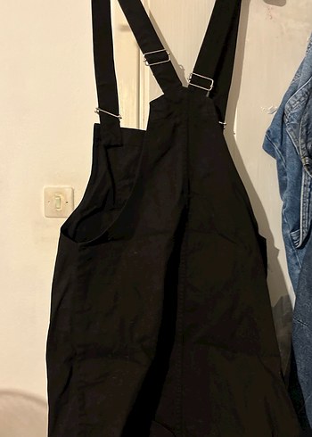 38 Beden siyah Renk Kız Siyah Kot Askılı Tulum(salopet)