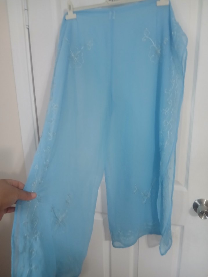 Mavi Nakışlı Uzun Bohem Pareo - Görsel 5