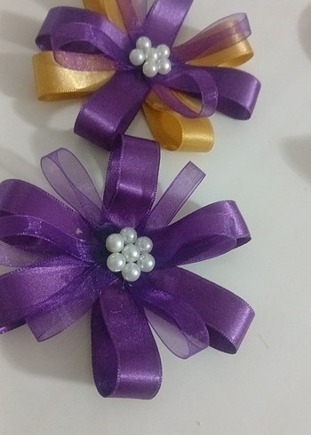 Renkli Kurdeleli Çiçek Desenli incili Bohça Süsü - Görsel 2