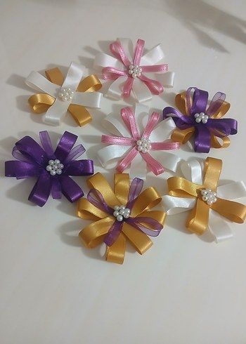 Renkli Kurdeleli Çiçek Desenli incili Bohça Süsü - Görsel 4