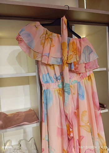 Pastel Renkli Volanlı Bohem Uzun Elbise - Görsel 5