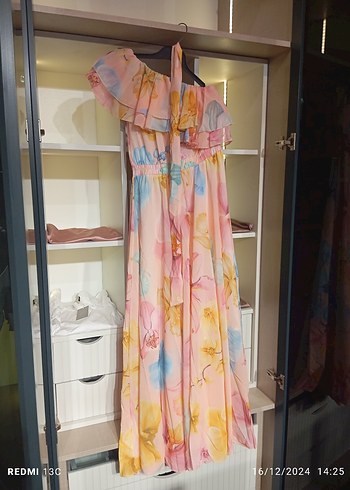 Pastel Renkli Volanlı Bohem Uzun Elbise - Görsel 6