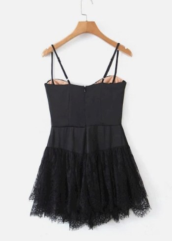 Dantel Detaylı Siyah Gotik Büstiyer Elbise - Görsel 6