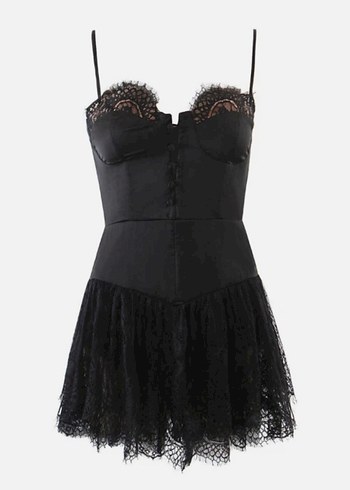 Dantel Detaylı Siyah Gotik Büstiyer Elbise - Görsel 8