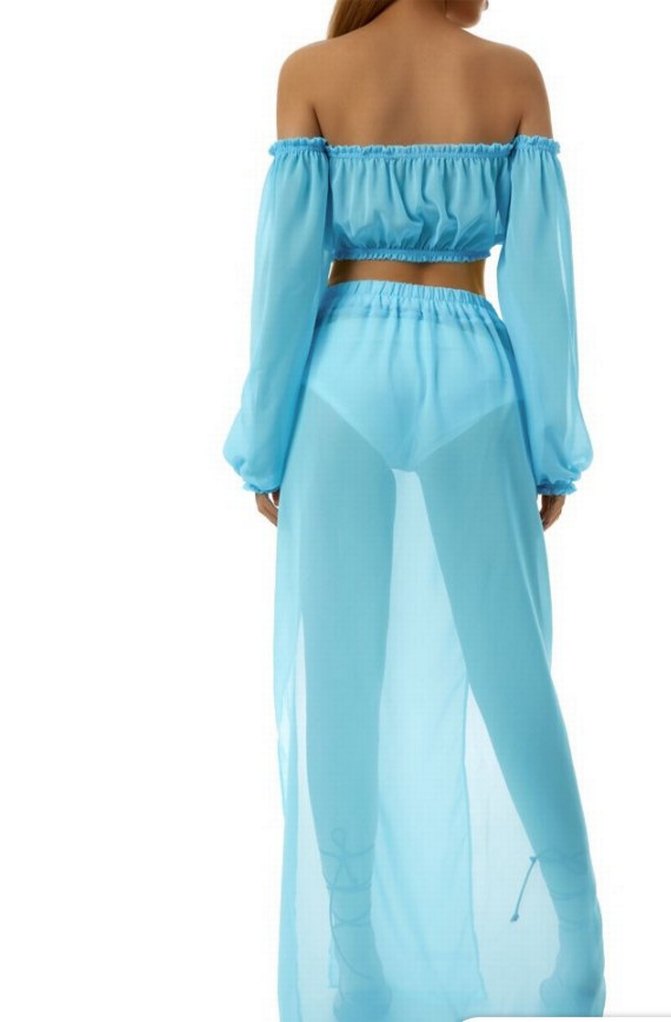 Bohem Tarzda Mavi Drapeli Mini Mayo Üstü - Görsel 2