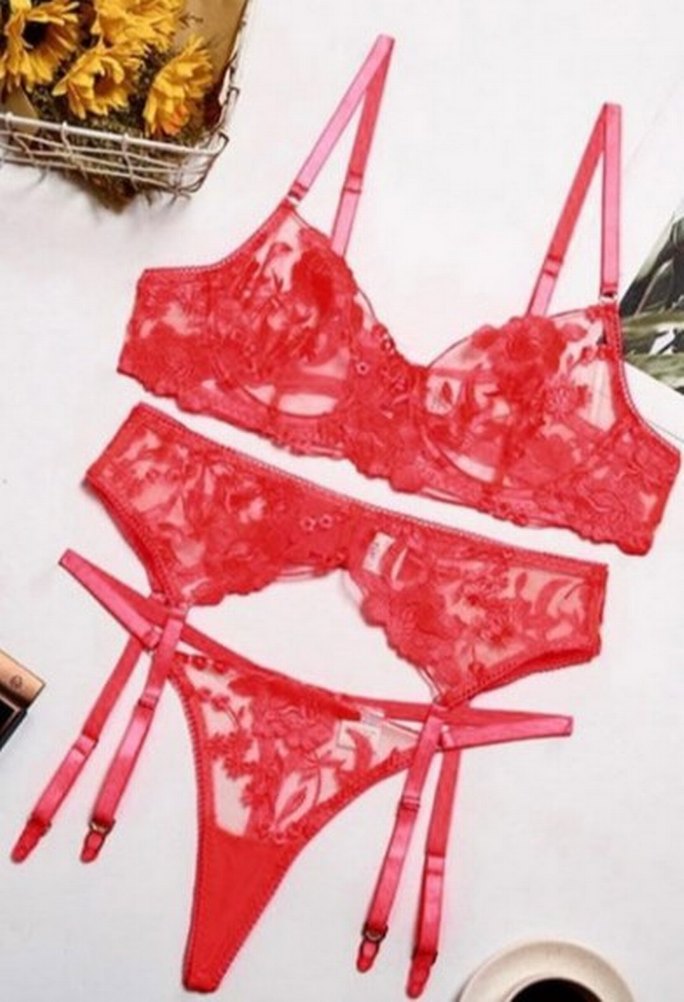 Nakışlı Kırmızı Bohem Minimalist Sütyen - Görsel 4