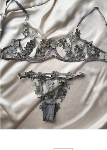 Bohem Nakışlı Gri Sütyen Takımı - Görsel 3