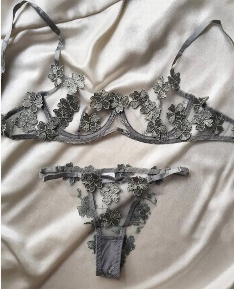 Bohem Nakışlı Gri Sütyen Takımı - Görsel 2