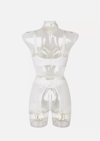 Beyaz fileli jartiyerli iç çamaşırı takımı - Görsel 13