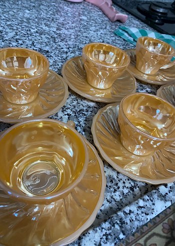 Bakır Renkli 6'lı Cam Fincan ve Tabak Seti - Görsel 2