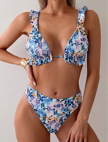 Desenli Fırfırlı Bikini