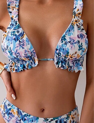 s Beden Desenli Fırfırlı Bikini
