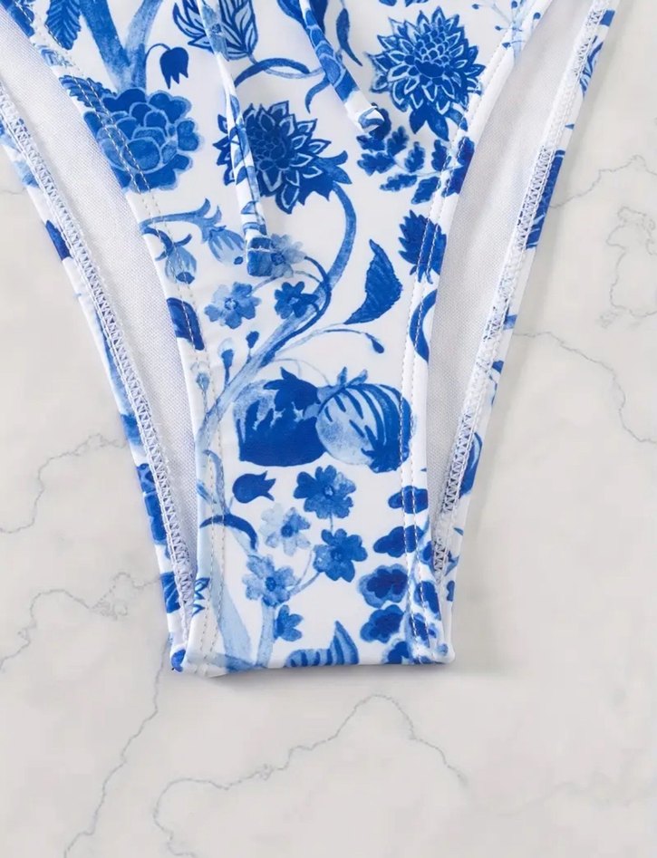 Mavi Çiçekli Bohem Bikini Takımı - Görsel 4