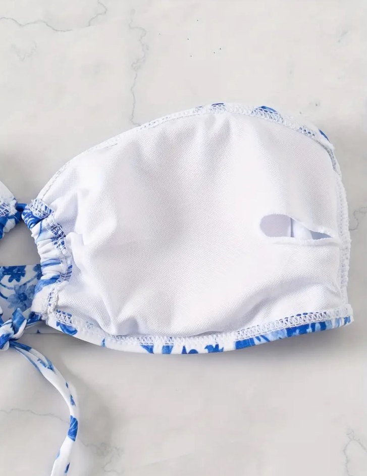 Mavi Çiçekli Bohem Bikini Takımı - Görsel 5