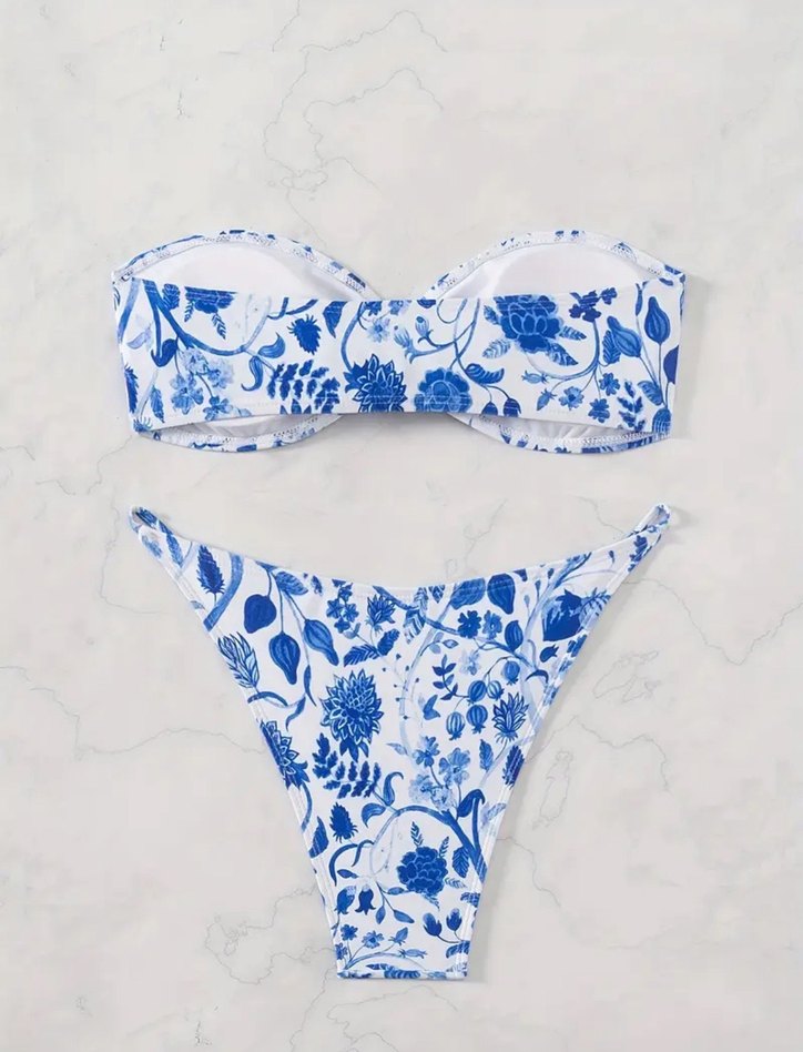 Mavi Çiçekli Bohem Bikini Takımı - Görsel 2