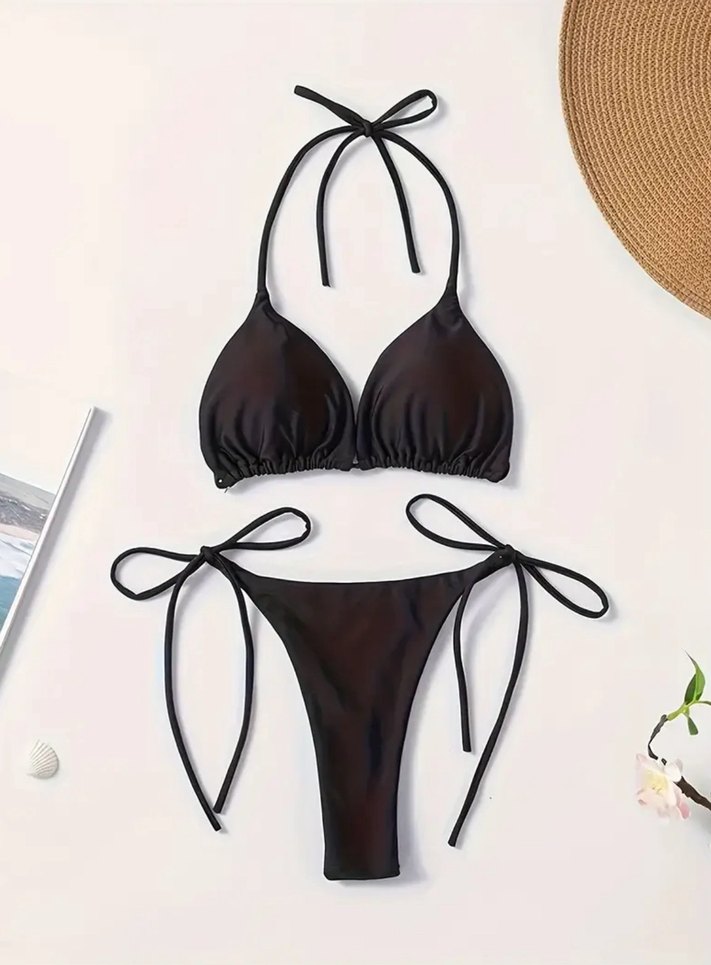 Siyah İnce Askılı Bikini - Görsel 2