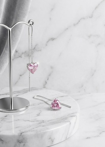 Accessorize Pembe Kalp Tasli İnce Zincirli Uzun Kupe