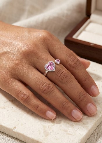 Accessorize Romantik Pembe Kalp Tasli İki Parcali Yuzuk Seti