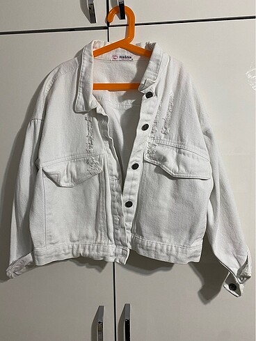 Beyaz kot oversize kısa ceket
