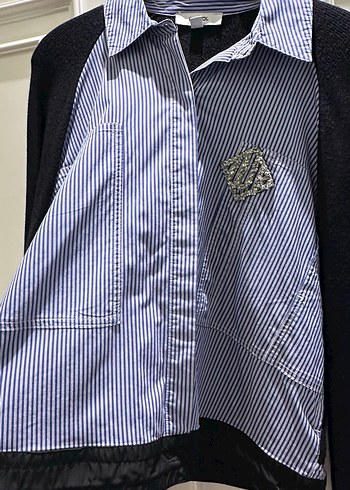 Düğmeli, Nakışlı Lacivert Hamile Kot Ceketi - Görsel 4