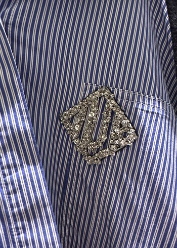 Düğmeli, Nakışlı Lacivert Hamile Kot Ceketi - Görsel 5