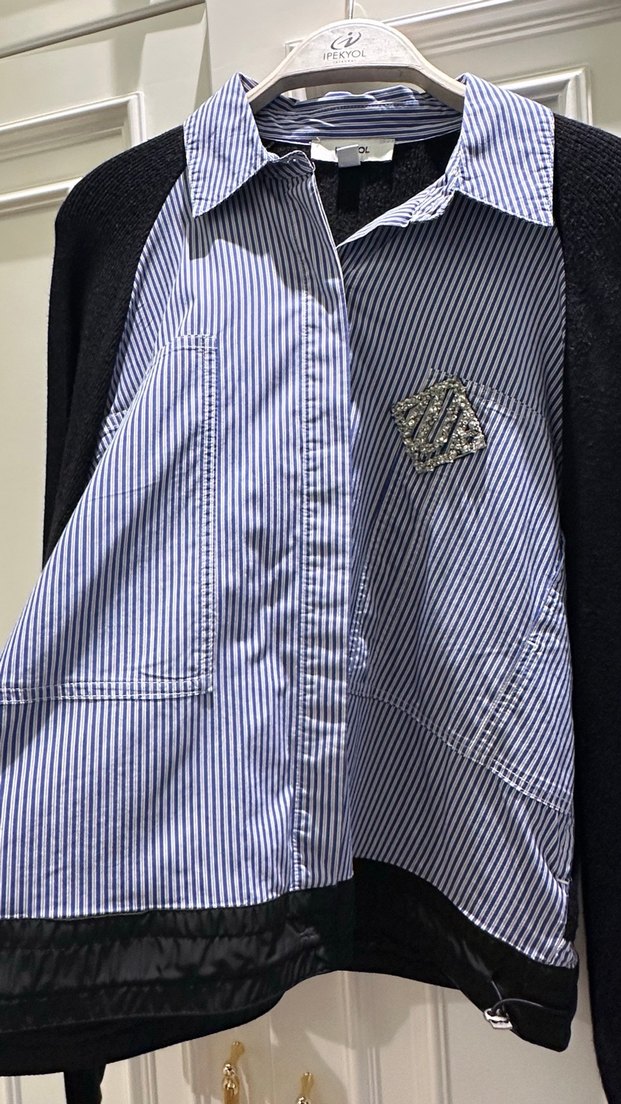 Düğmeli, Nakışlı Lacivert Hamile Kot Ceketi - Görsel 4