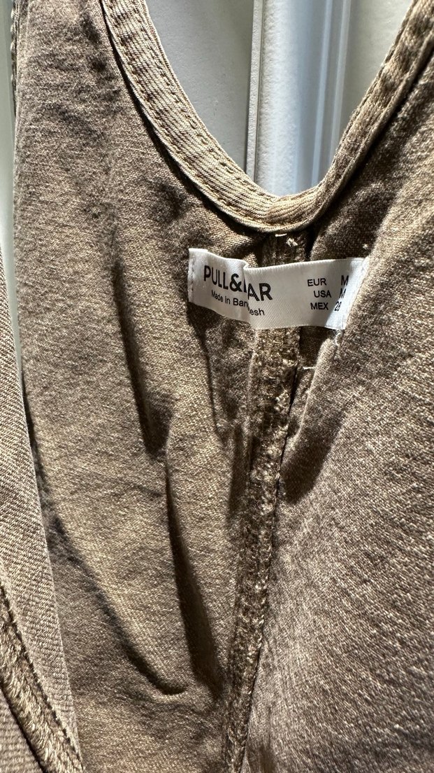 Kadın Kahverengi Keten Midi Tulum - Görsel 4