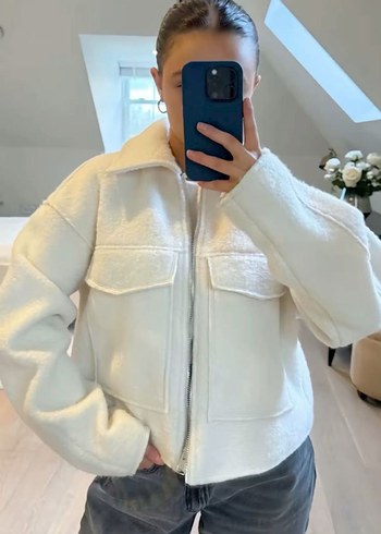 Zara Beyaz Oversize Puff Kollu Midi Ceket