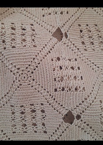 El İşi Örgü Desenli Bej Yatak Örtüsü - Görsel 2