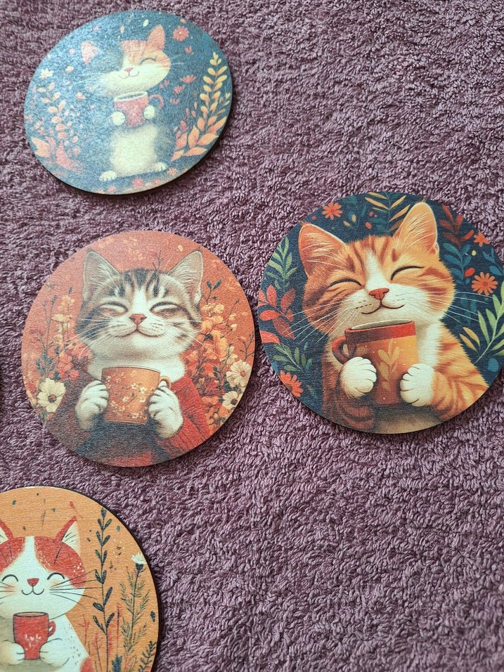 Kahverengi Kedi Desenli Yuvarlak Altlıklar - Görsel 4