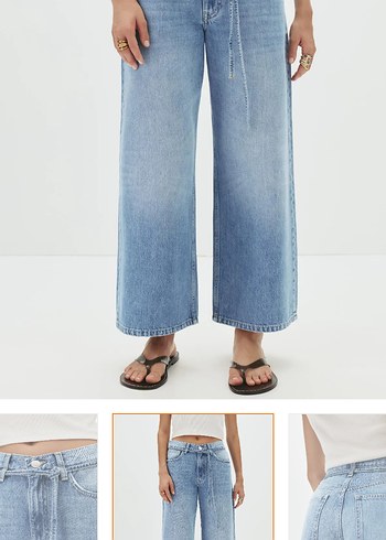 Kadın Açık Mavi Geniş Paça Midi Kot Pantolon