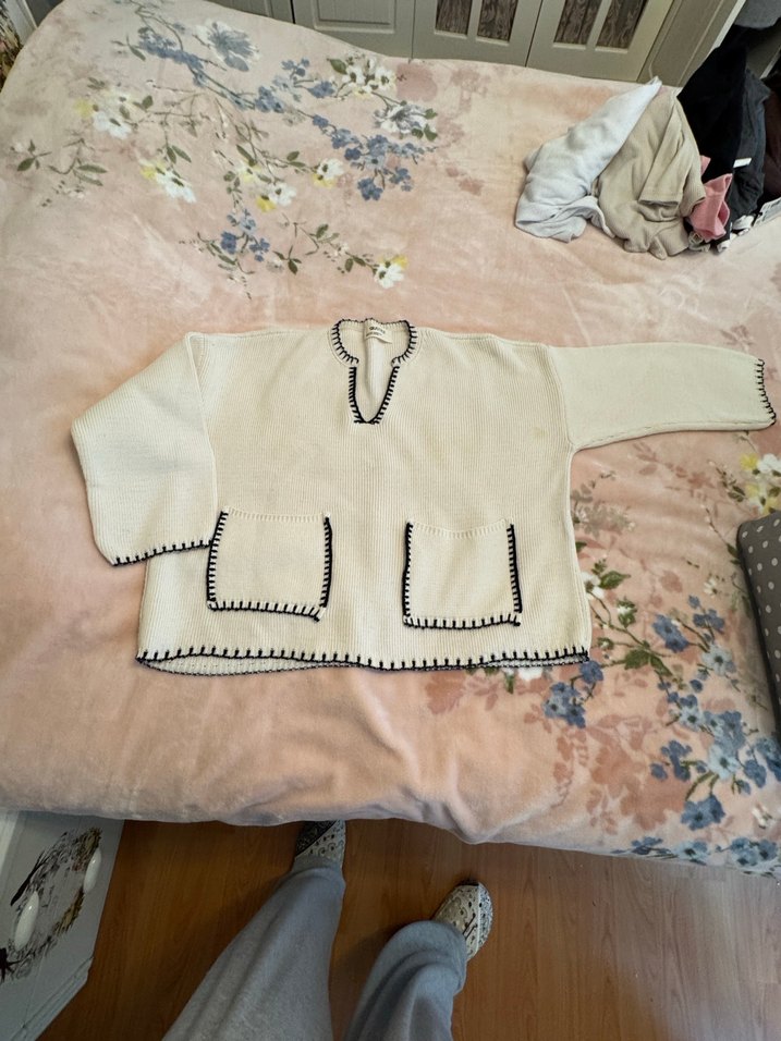 Bohem Gri Nakışlı Kadın Triko Kazak - Görsel 4