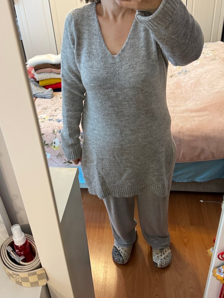 Gri Örgü Kadın Triko Kazak - Görsel 3